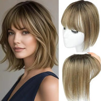 🔥🔥Medium Brown Mix Blonde with Dark Brown Rootilver Blonde